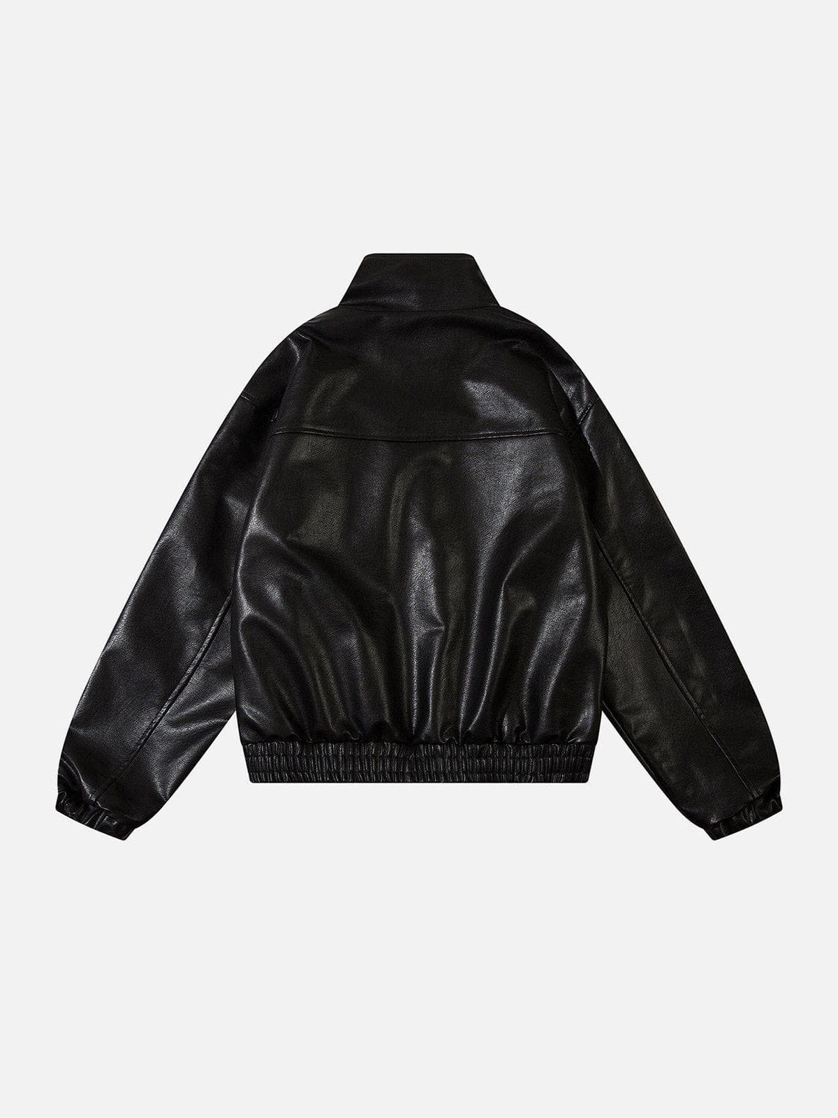 Fushya Metal Buckle Faux Leather Jacket