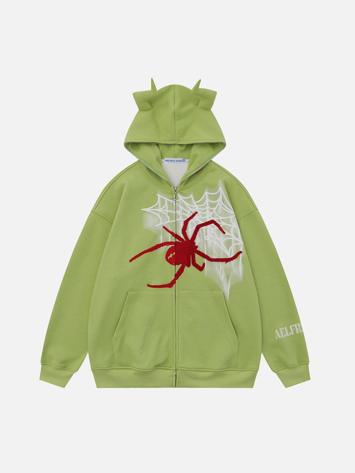 Fushya Horn Design Flocking Spider Zip Up Hoodie
