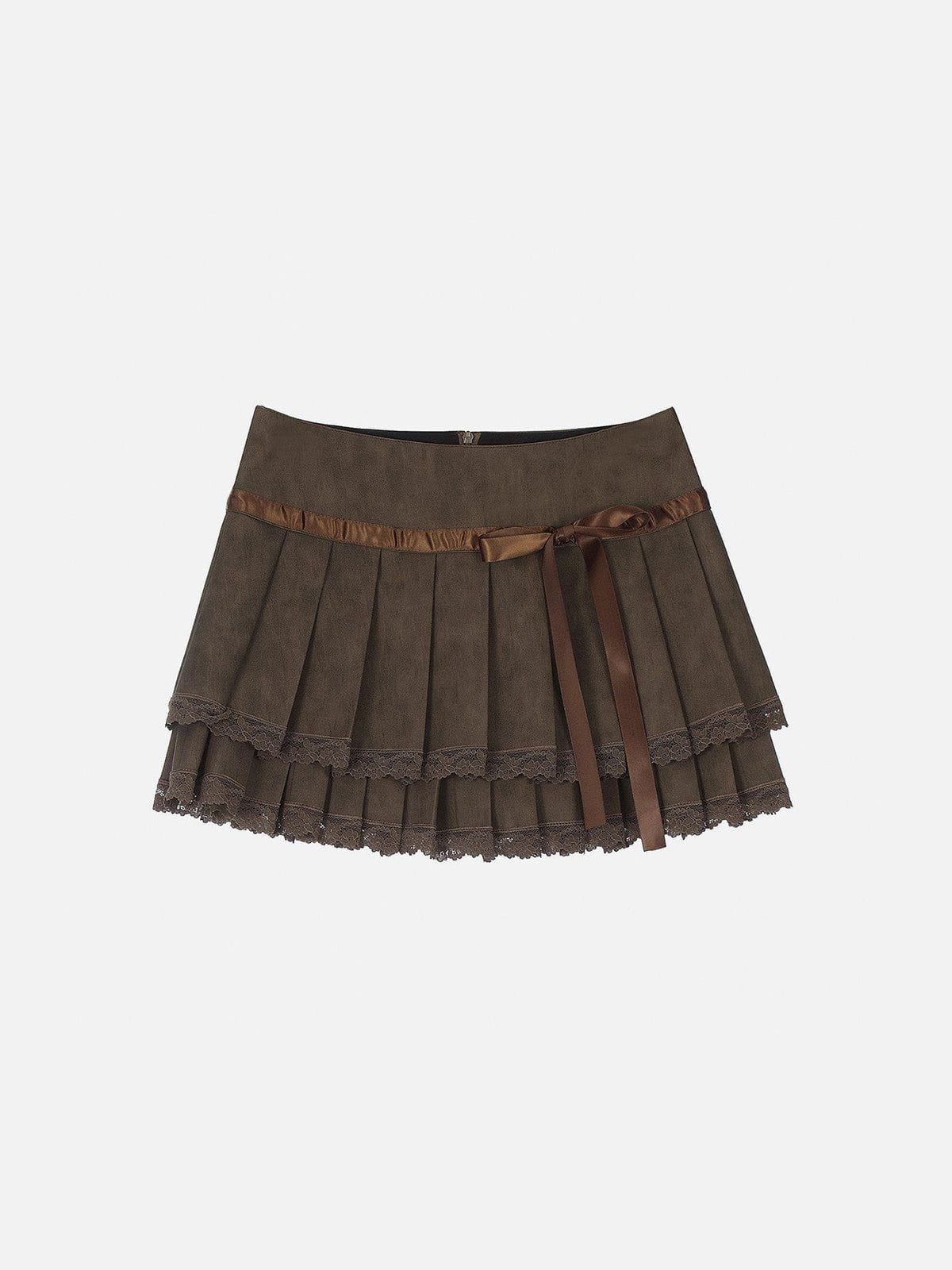 Fushya Lace Wrinkle Faux Leather Skirt