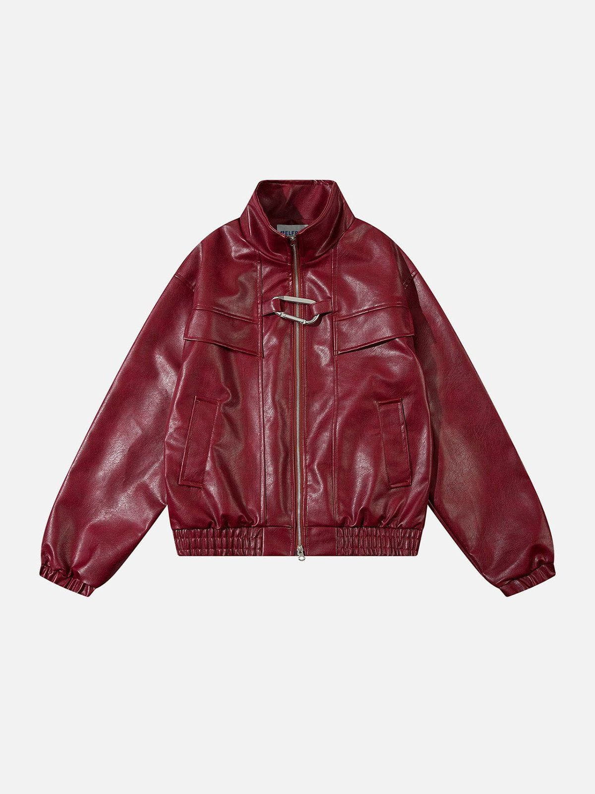 Fushya Metal Buckle Faux Leather Jacket