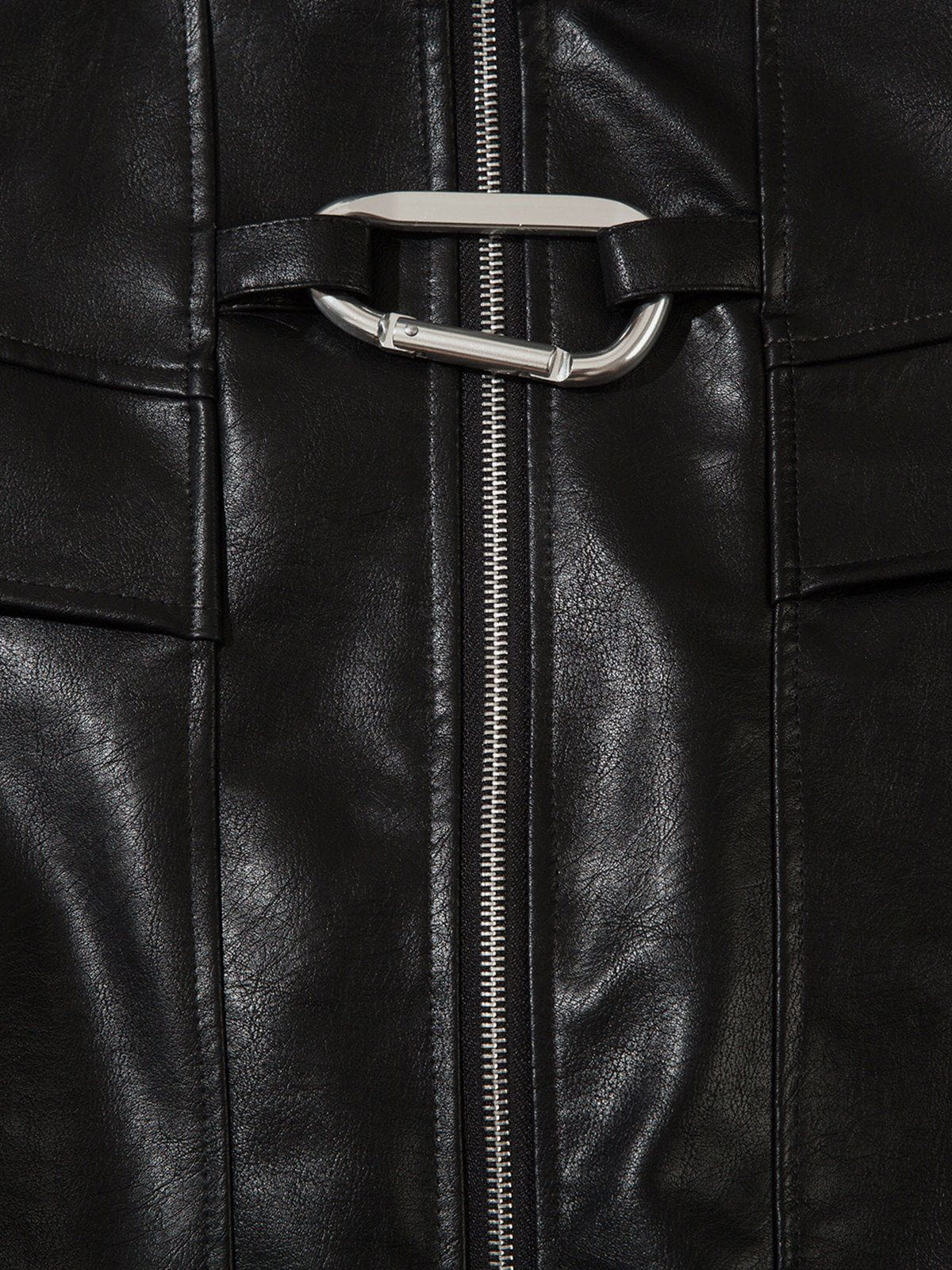 Fushya Metal Buckle Faux Leather Jacket