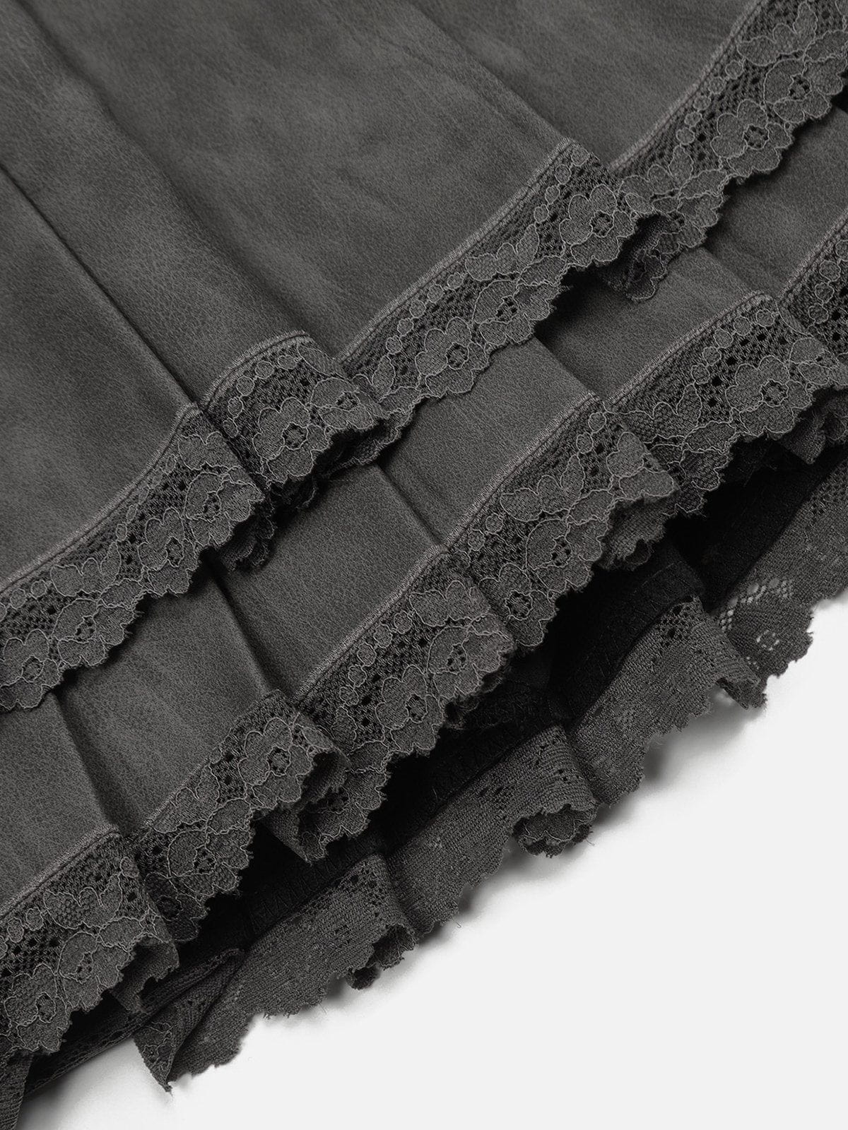 Fushya Lace Wrinkle Faux Leather Skirt