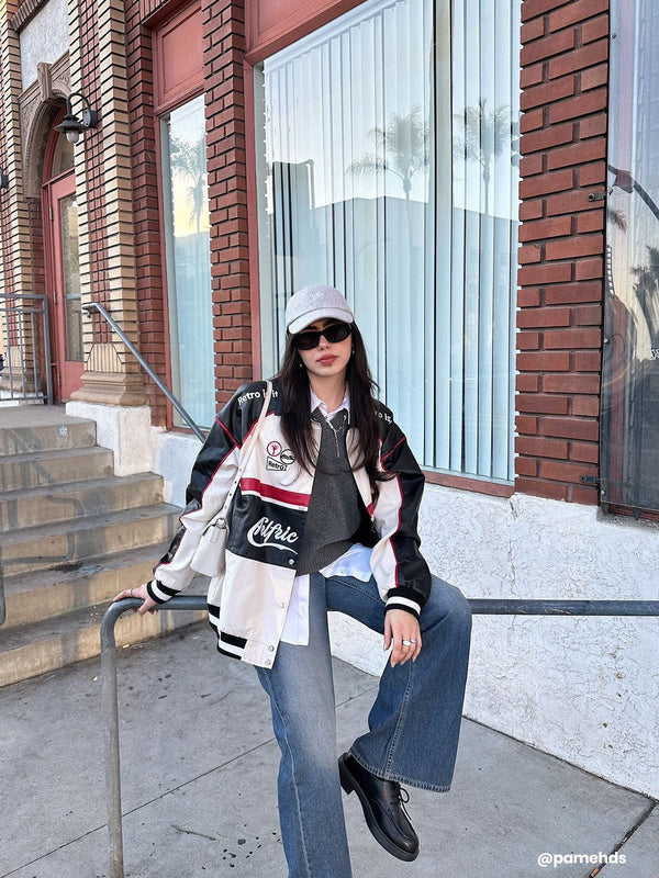 Fvshya Color Block Motorcycle Jacket