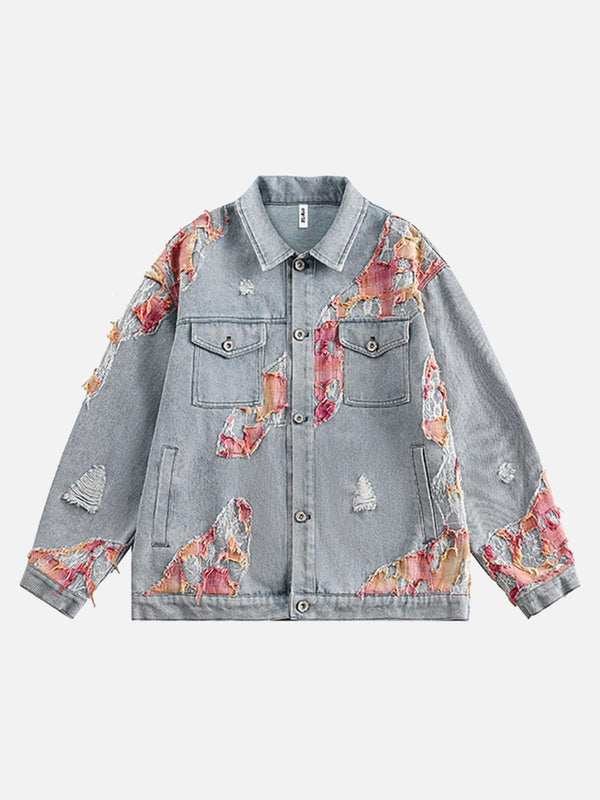 Fvshya American Patchwork Denim Jacket
