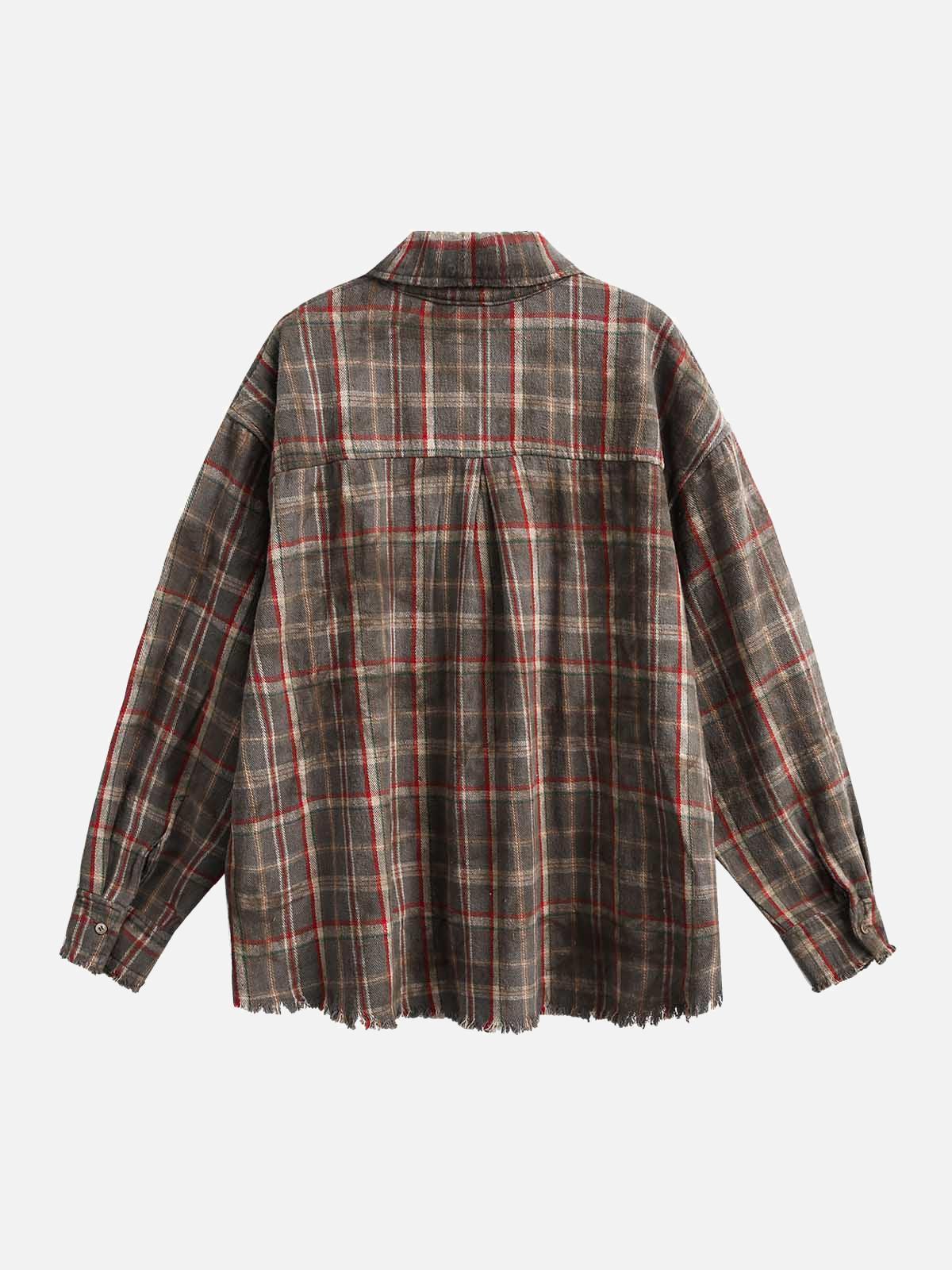 Fvshya Vintage Plaid Tie-Dye Long Sleeve Shirt
