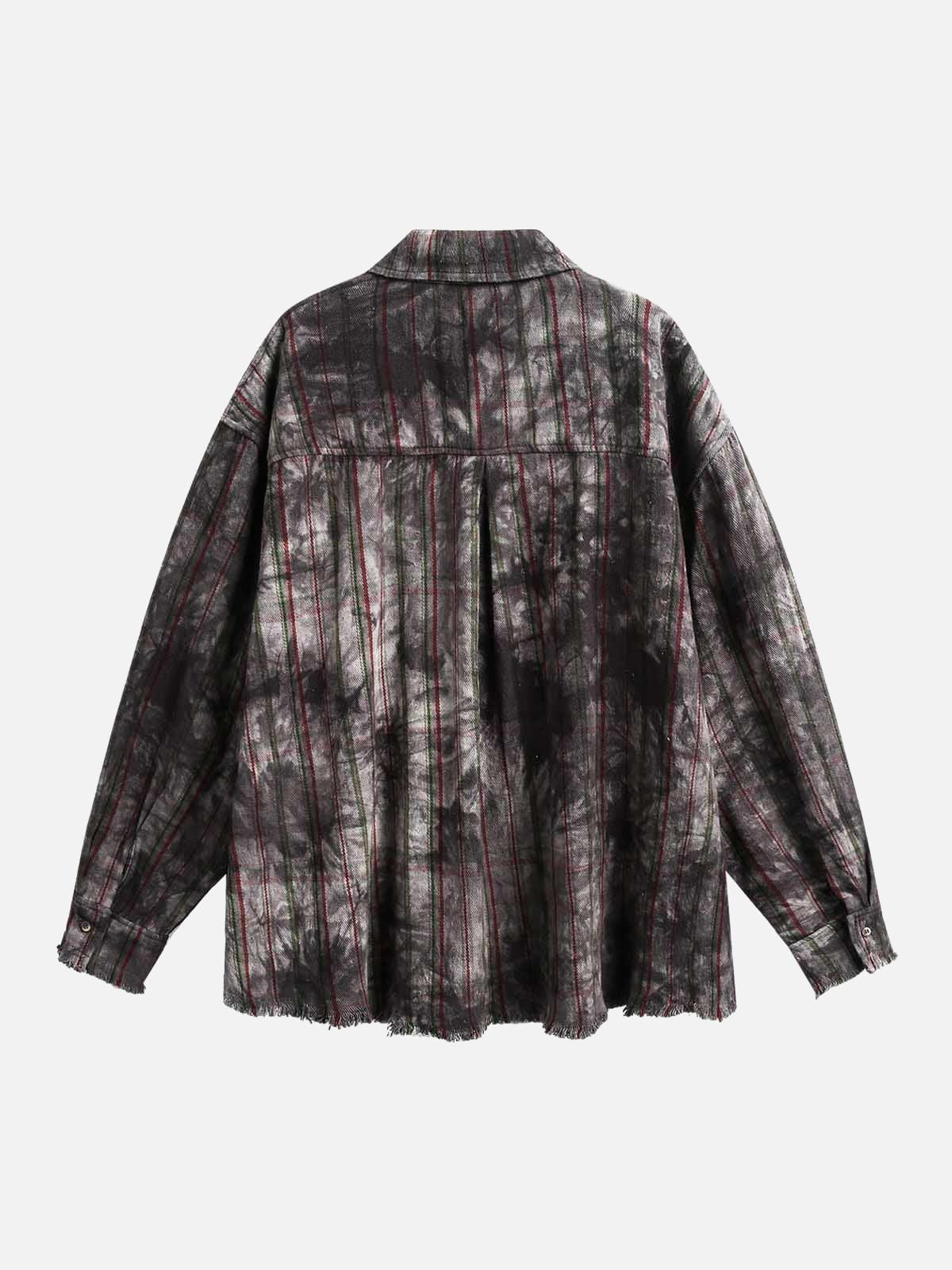 Fvshya Vintage Plaid Tie-Dye Long Sleeve Shirt