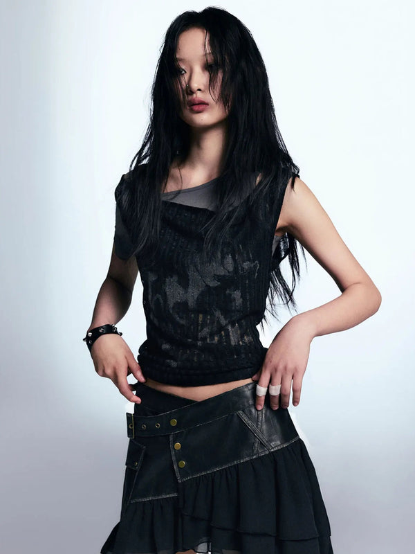 Fvshya Grunge Distressed Layered Top